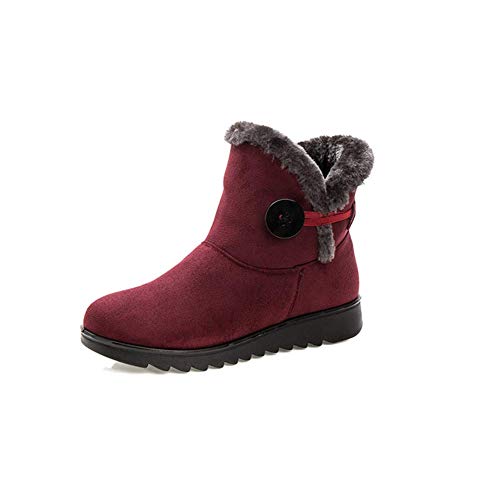 Winterstiefel Damen Warm Fell Gefütterte Kurzschaft Stiefel rutschfeste Leicht Outdoor Walkingschuhe Baumwollschuhe Rot 39 von SWZEC