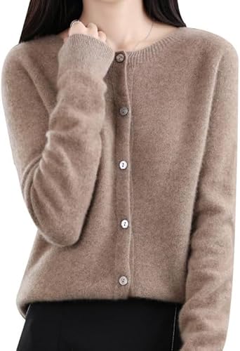 SWZEC Wolff Merinowolle Damen Rundhals Cardigan Kaschmir Pullover (Braun,L(55-62kg)) von SWZEC