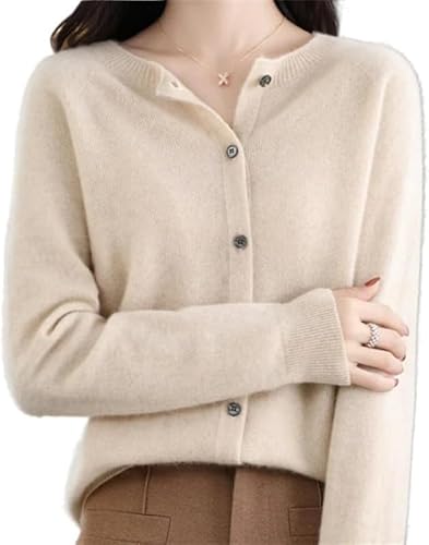 SWZEC Wolff Merinowolle Damen Rundhals Cardigan Kaschmir Pullover (Khaki,L(55-62kg)) von SWZEC