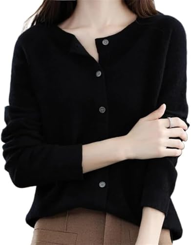 SWZEC Wolff Merinowolle Damen Rundhals Cardigan Kaschmir Pullover (Schwarz,XL(62-67kg)) von SWZEC