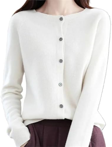 SWZEC Wolff Merinowolle Damen Rundhals Cardigan Kaschmir Pullover (Weiß,XL(62-67kg)) von SWZEC