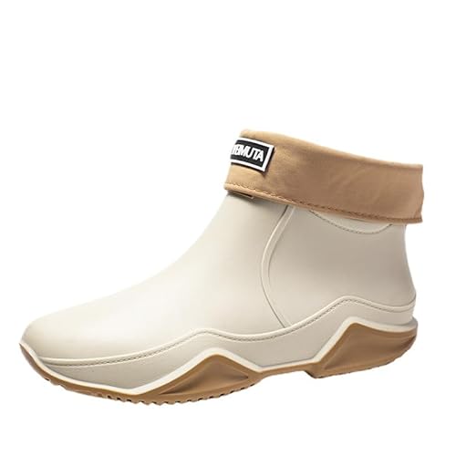 Slip-on Kurze Knöchel-Regenstiefel Wasserdichte Orthopädische Schuhe Gummi-Winterstiefel Für Herren Größe 36–44 EU (37,Cremefarben) von SWZEC