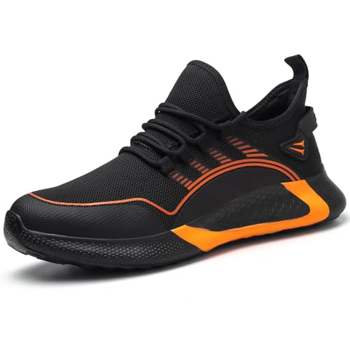 Ultra-Leichte Sicherheitsschuhe Mit Stahlkappe Und Dicker Sohle Atmungsaktive Stahlkappenschuhe Herren Damen (45,Orange) von SWZEC