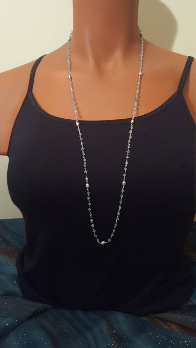 Aqua Marine Perlen Und Sterlingsilber Wire Wrap Halskette Mit Meer Blau/Grünen Aqua Marine Perlen Und Sterlingsilber Wire Wrap Halskette Mit Meer Blau/Grünen von SWearJewelry