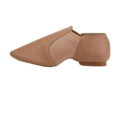 Ballettschuhe Jazz-Tanzschuhe aus echtem Leder, Hellbraun, schwarz, rutschfeste Sohle, Jazz-Schuhe for Kleinkinder, Mädchen, Damen, Gymnastik, Unisex, Slip-on-Jazz (Color : Beige, Size : 31(20.5CM) von SXCXYG