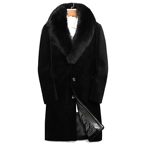 SXHEYUY Herren Kunstpelz Parka Outwear Pelzkragen Winter Männer Winter Trenchcoat Winddicht Warm Dicker Langer Mantel Parker Jacke Mit Knopf,Schwarz,XL von SXHEYUY
