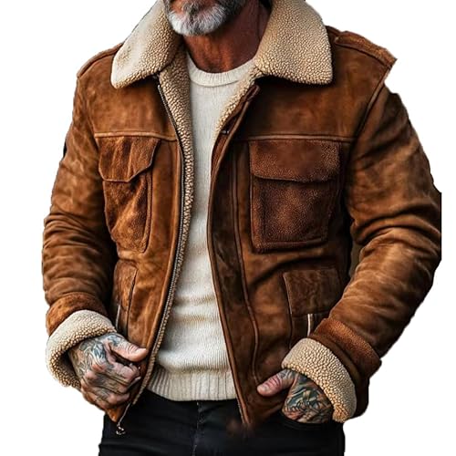 SXHEYUY Herren Sherpa Fleece Mantel Teddy Warme Oberbekleidung Full Zip Jacke Dicker Arbeitsmantel,Kaffee,XL von SXHEYUY
