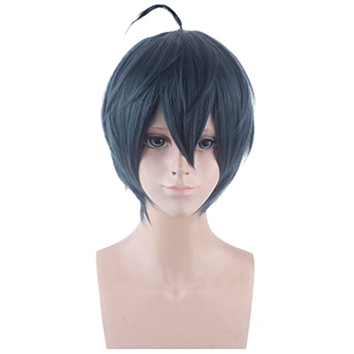 SXHMSAL Anime Danganronpa Saihara Shuichi Cosplay Perücke mit kostenloser Mütze, kurzes Haar Dunkelblau meliert, geeignet für Halloween, Party, Karneval, Nachtleben, Konzerte, Hochzeiten von SXHMSAL