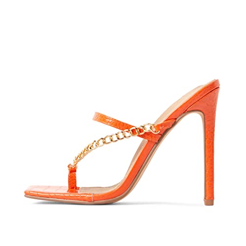 Stiletto Heels Sandalen Slide Mules für Damen, SXLLLLGJ-0068 Frauen Peep Toe Slingback Slip On Sandaletten Slipper Partyschuhe,Orange,44 EU von SXLLLLGJ