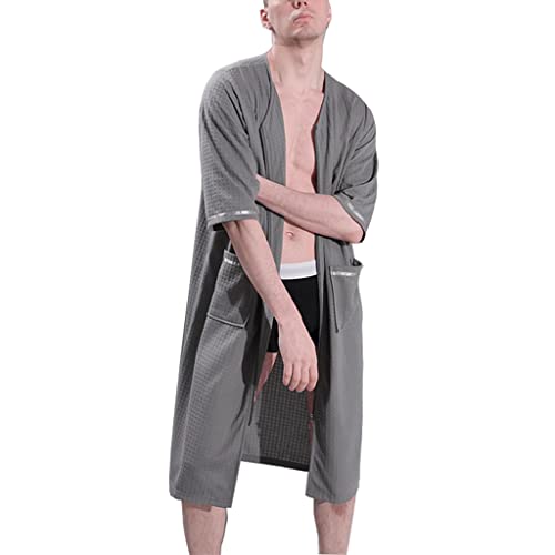 SXLLZSLC Kurzarm Herren Schlafshirt Nachthemd Locker Bequem Nachthemd Reißverschluss Robe mit Taschen Hausmantel von SXLLZSLC
