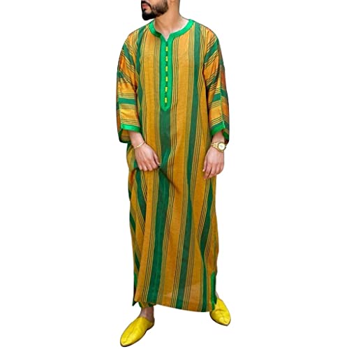 SXLLZSLC Muslimisches Gebetskleid für Männer, Lange Ärmel Islamische Thobe Lockerer Nahost-Kaftan, Naher Osten Jubba Streifen Arabische Roben Kleidung (Color : Stripe, Size : XL) von SXLLZSLC