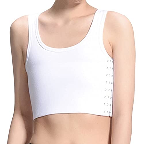 SXLLZSLC Weiß Atmungsaktive Baumwolle Frauen Tomboy Brustbinder Transgender-FTM Elastischer Pullover Slim-Fit Tanktop mit Haken von SXLLZSLC