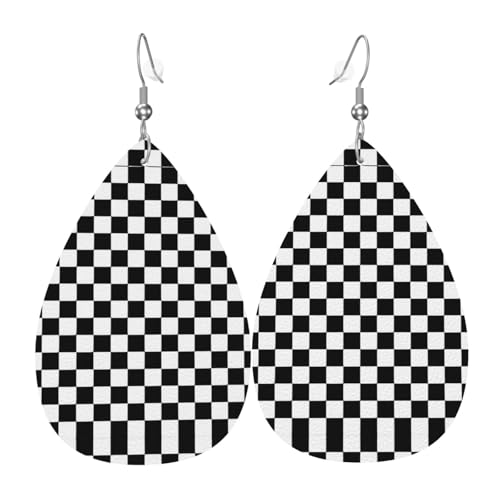 Ohrringe aus Leder in Tropfenform für Damen, karierter Streifendruck, leichtes Leder, baumelnde Ohrringe, modisches Geschenk, One Size, Leder, Kein Edelstein Ohrringe aus Leder in Tropfenform für Damen, karierter Streifendruck, leichtes Leder, baumelnde Ohrringe, modisches Geschenk, One Size, Leder, Kein Edelstein von SXOOGE
