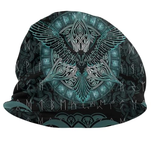 3D-Druck Nordische Wikinger Odin Rabe Bonnet Hüte, Mode Straße Skullies Gestrickte Mütze, Winter Hip Hop Punk Warm Beanie Mützen(Color:Raven Rune) von SXQCKJ