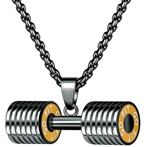 Edelstahl Hantelanhänger Für Herren Und Damen, Fitness Hantel Halskette, Personalisierte Hip Hop Paarkette(Black) von SXQCKJ