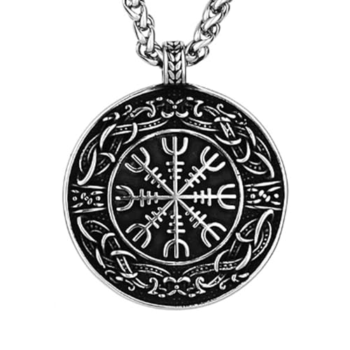 SXQCKJ Herren Vintage Wikinger Aegishjalmur Keltische Knoten Halsketten, Nordische Mythologie Edelstahl Amulett Anhänger(Silver) von SXQCKJ