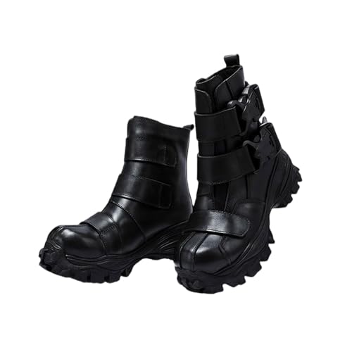 SXQCKJ Herrenmode Echtleder Motorradstiefel, Gothic Punk Rock Mid Calf Plateau Werkzeug Steam Boots(Black cotton,38 EU) von SXQCKJ