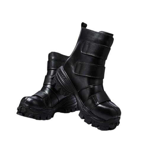 SXQCKJ Herrenmode Echtleder Motorradstiefel, Gothic Punk Rock Mid Calf Plateau Werkzeug Steam Boots(Black velvet,39 EU) von SXQCKJ