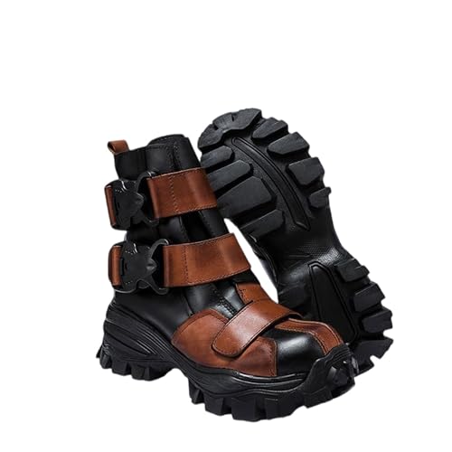 SXQCKJ Herrenmode Echtleder Motorradstiefel, Gothic Punk Rock Mid Calf Plateau Werkzeug Steam Boots(Brown velvet,38 EU) von SXQCKJ