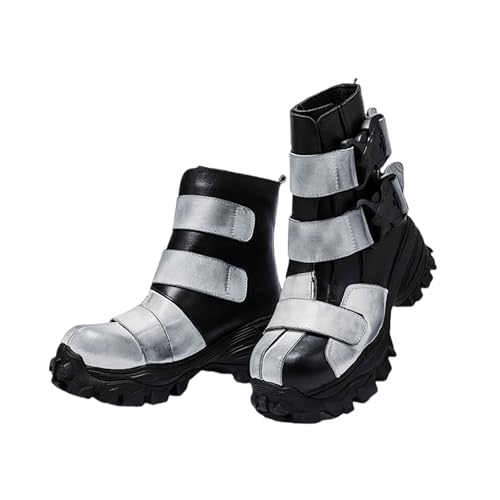SXQCKJ Herrenmode Echtleder Motorradstiefel, Gothic Punk Rock Mid Calf Plateau Werkzeug Steam Boots(Gray cotton,38 EU) von SXQCKJ