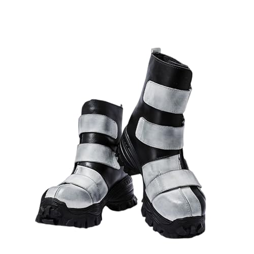 SXQCKJ Herrenmode Echtleder Motorradstiefel, Gothic Punk Rock Mid Calf Plateau Werkzeug Steam Boots(Gray velvet,38 EU) von SXQCKJ