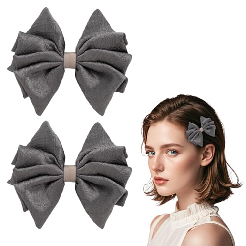 SXQLYH 2 Stück Schleifen-Haarspangen Satin, 1 Paar Haarspange Haarschleifen Mädchen, Pferdeschwanz-Clips, Rutschfeste Krokodil-Haarspangen, Haarschmuck für Mädchen, Frauen (Grau) von SXQLYH