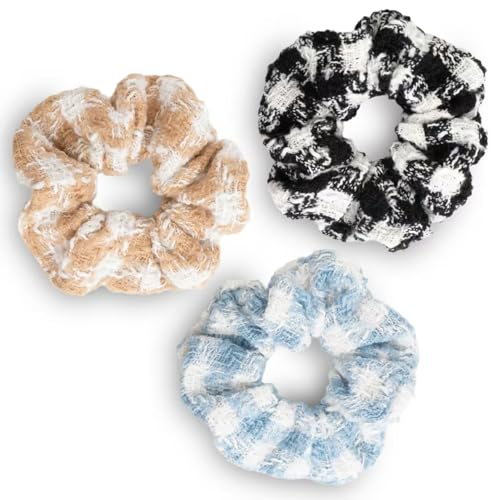 SXQLYH 3 Stück Haargummis Tweed Elastics, Scrunchies Weiche Chenille haargummi, Scrunchies Weiche Pferdeschwanz Halter Winterhaar Bobble Haargummis für Frauen Mädchen Dickes Langes Haar von SXQLYH
