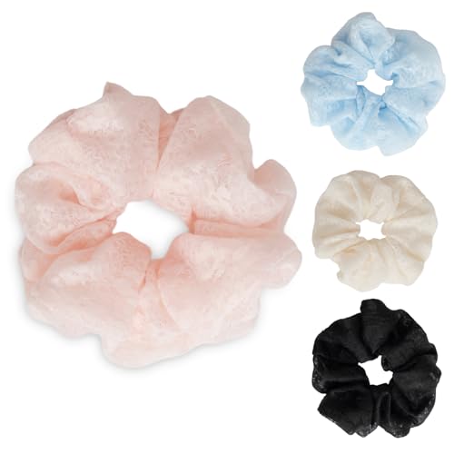 SXQLYH 4 Stück Scrunchies Haargummis aus Spitze Elastics, Weiches Bequemes Haarband Gummiband 12CM, Zopfband Pferdeschwanz Halter Bobble für Damen Lange Feine Oder Dicke Lockige Haare von SXQLYH