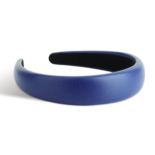 SXQLYH Damen Haarreifen Breit Gepolstert Stirnband Haarband, Weiches PU-Leder, Gepolstertes stirnbänder Klassisch Style Haarband Mode Bequeme Stirnbänder für Frauen und Mädchen (Saphirblau) von SXQLYH