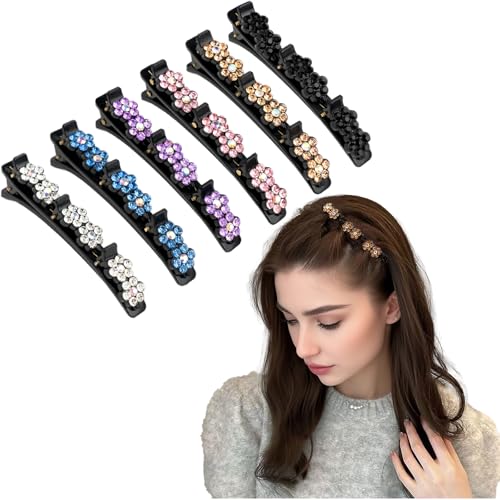 SXQLYH Doppelschicht Haarspange, 6 Stück Geflochtene Haarspangen, Kristallblume Haarspange Mit 3 Clips, Haarspangen Damen mit Kristallsteinen Elegante Haarstyling Clips Strass-Haarspange haarklammern von SXQLYH