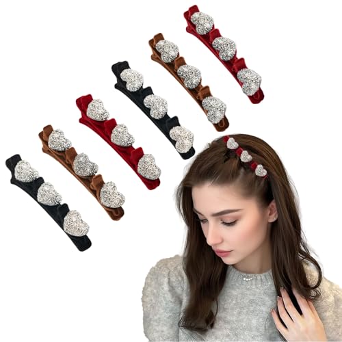 SXQLYH Doppelschicht Haarspange,3 Paar Geflochtene Haarspangen Samt, Haarspange Mit 3 Clips,Haarspangen Damen mit Kristallsteinen Elegante Haarstyling Clips Strass-Haarspange haarklammern (A) von SXQLYH