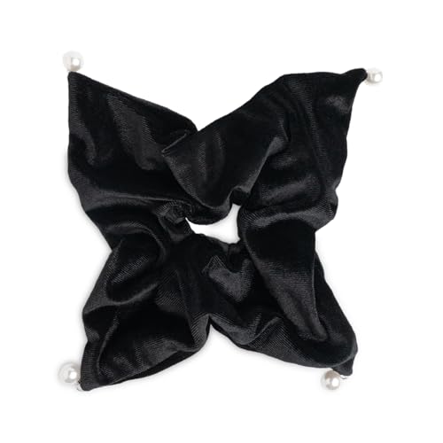 SXQLYH Haargummi Scrunchie Samt Elastics, Große Quadratische Haargummi Dickes Weiches Bequemes Samthaargummi, Scrunchies Pferdeschwanz Halter Haar Bobble für Damen Dickes Langes Haar (Schwarz) von SXQLYH