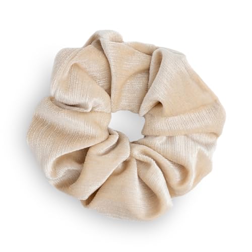 SXQLYH Haargummi Scrunchie Samt Velvet Elastics,Große Haargummi Dickes Weiches Bequemes Glänzender Samthaargummi,Scrunchies Pferdeschwanz Halter Haar Bobble für Damen Dickes Langes Haar (Beige) von SXQLYH
