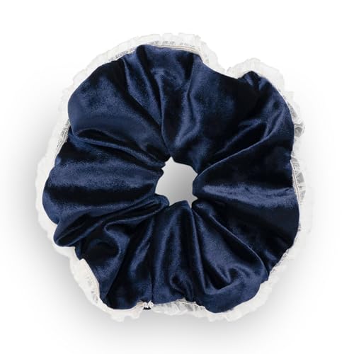 SXQLYH Haargummi Scrunchie Samt Velvet Elastics Spitze,Große Haargummi Dickes Weiches Bequemes Samthaargummi,Scrunchies Pferdeschwanz Halter Winterhaar Bobble für Damen Dickes Langes Haar (Blau) von SXQLYH