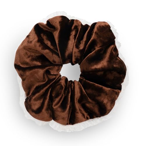 SXQLYH Haargummi Scrunchie Samt Velvet Elastics Spitze,Große Haargummi Dickes Weiches Bequemes Samthaargummi,Scrunchies Pferdeschwanz Halter Winterhaar Bobble für Damen Dickes Langes Haar (Braun) von SXQLYH