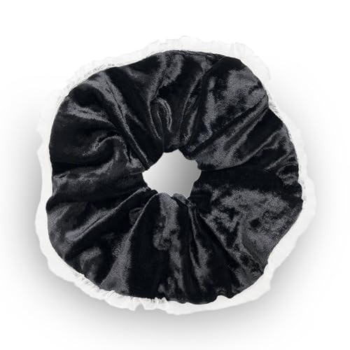 SXQLYH Haargummi Scrunchie Samt Velvet Elastics Spitze,Große Haargummi Dickes Weiches Bequemes Samthaargummi,Scrunchies Pferdeschwanz Halter Winterhaar Bobble für Damen Dickes Langes Haar (Schwarz) von SXQLYH