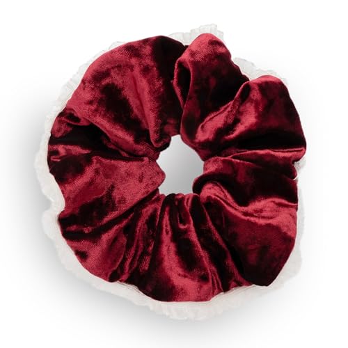 SXQLYH Haargummi Scrunchie Samt Velvet Elastics Spitze,Große Haargummi Dickes Weiches Bequemes Samthaargummi,Scrunchies Pferdeschwanz Halter Winterhaar Bobble für Damen Dickes Langes Haar (Burgundrot) von SXQLYH
