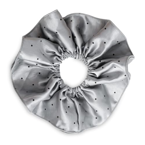 SXQLYH Haargummi Scrunchie Satin Polka-Dot Elastics, Übergroße Satinhaargummi Dickes Weiches Bequemes, Scrunchies Pferdeschwanz Halter Winterhaar Bobble für Damen Dickes Langes Haar (Grau) von SXQLYH
