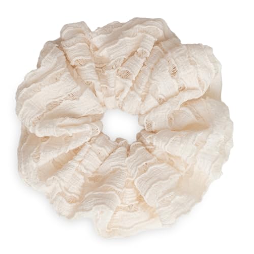 SXQLYH Haargummi Scrunchie Stoff Elastics, Hair Bobbles Haargummi Dickes Weiches Bequemes Zopfgummi, Scrunchie im Retro Stil Pferdeschwanz Halter Bobble für Damen Dickes Langes Haar (Beige) von SXQLYH