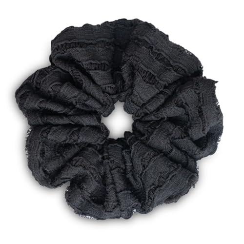 SXQLYH Haargummi Scrunchie Stoff Elastics, Hair Bobbles Haargummi Dickes Weiches Bequemes Zopfgummi, Scrunchie im Retro Stil Pferdeschwanz Halter Bobble für Damen Dickes Langes Haar (Schwarz) von SXQLYH