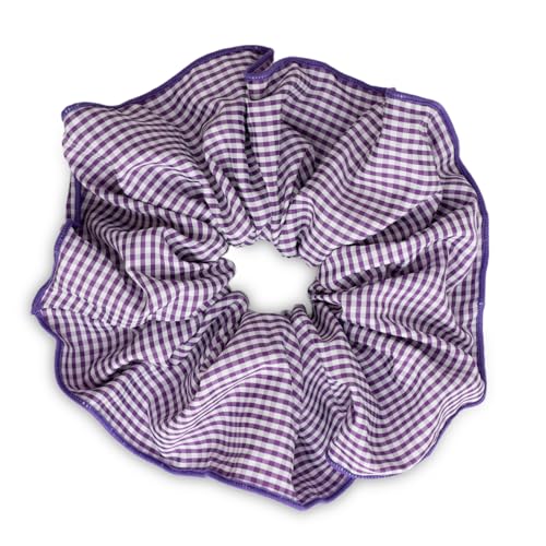 SXQLYH Haargummi Scrunchie aus Kariert Stoff, Zopfband Weiches Bequemes Große Haarscrunchie Gummiband 20CM, Scrunchies Pferdeschwanz Halter Haar Bobble für Damen Dickes Langes Haar (Lila) von SXQLYH