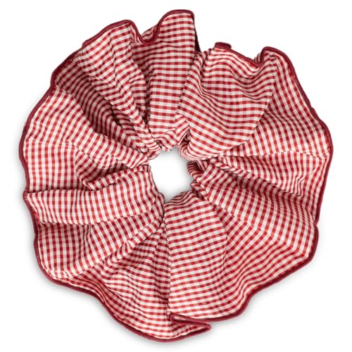 SXQLYH Haargummi Scrunchie aus Kariert Stoff, Zopfband Weiches Bequemes Große Haarscrunchie Gummiband 20CM, Scrunchies Pferdeschwanz Halter Haar Bobble für Damen Dickes Langes Haar (Rot) von SXQLYH