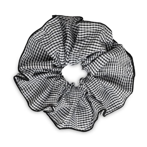 SXQLYH Haargummi Scrunchie aus Kariert Stoff, Zopfband Weiches Bequemes Große Haarscrunchie Gummiband 20CM, Scrunchies Pferdeschwanz Halter Haar Bobble für Damen Dickes Langes Haar (Schwarz) von SXQLYH