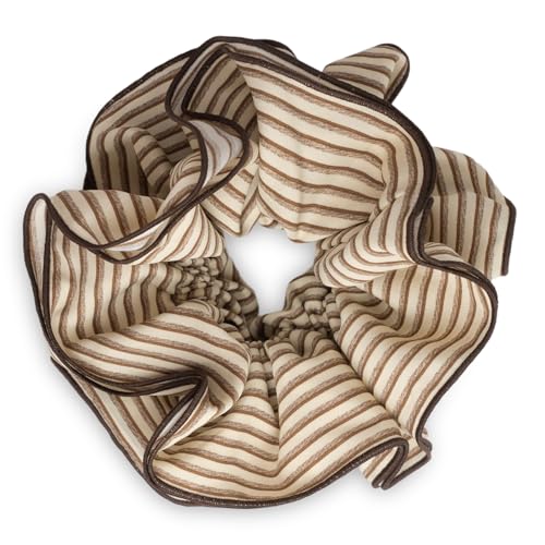 SXQLYH Haargummi Scrunchie aus Stoff, Zopfband Weiche Bequeme Ultra-großer Bauschiger Gestreifter Haarscrunchie Gummiband, Pferdeschwanz Halter Haar Bobble für Damen Dickes Langes Haar (Braun) von SXQLYH