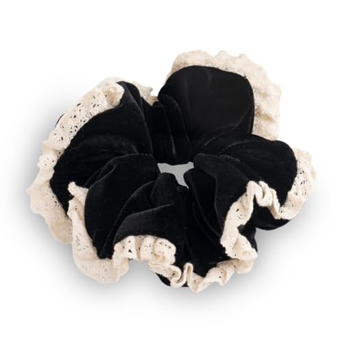 SXQLYH Haargummis Samt Velvet Elastics, Haargummi aus Spitze, Dickes Weiches Bequemes Samthaargummi 14CM, Scrunchies Pferdeschwanz Halter Winterhaar Bobble für Damen Dickes Langes Haar (Schwarz) von SXQLYH