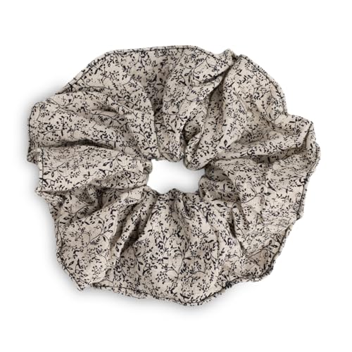 SXQLYH Haargummis aus floralem Stoff, Zopfband Weiches Bequemes Große Haarscrunchie Gummiband 18CM, Scrunchies Pferdeschwanz Halter Haar Bobble für Damen Dickes Langes Haar (Beige) von SXQLYH