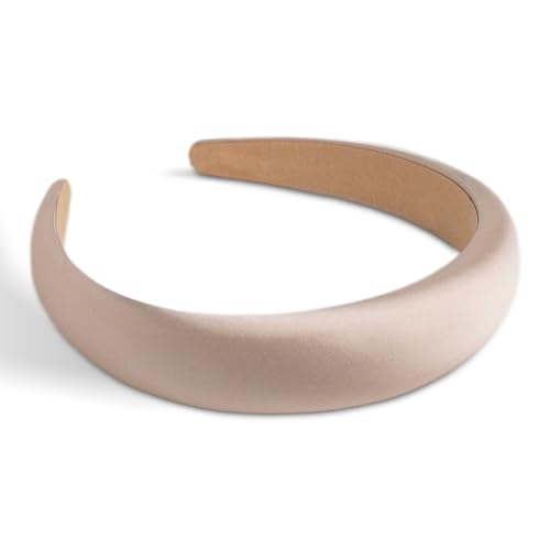 SXQLYH Haarreif gepolstertes Perlglanz-Satin Stirnband - Haarreifen Gepolstert Damen -Wunderschön Damen Stirnband Haarschmuck Haarreifen Breit Gepolstert Haarband für Frauen Mädchen (Beige, A) von SXQLYH