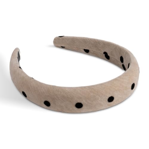 SXQLYH Haarreif gepolstertes Samt Vintage Stirnband - Wunderschön Punktmuster Damen Stirnband Haarschmuck Haarreifen Breit Gepolstert Haarband für Frauen und Mädchen Geburtstagsgeschenk (Beige, A) von SXQLYH