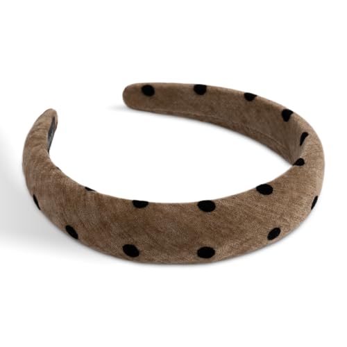 SXQLYH Haarreif gepolstertes Samt Vintage Stirnband - Wunderschön Punktmuster Damen Stirnband Haarschmuck Haarreifen Breit Gepolstert Haarband für Frauen und Mädchen Geburtstagsgeschenk (Khaki, A) von SXQLYH