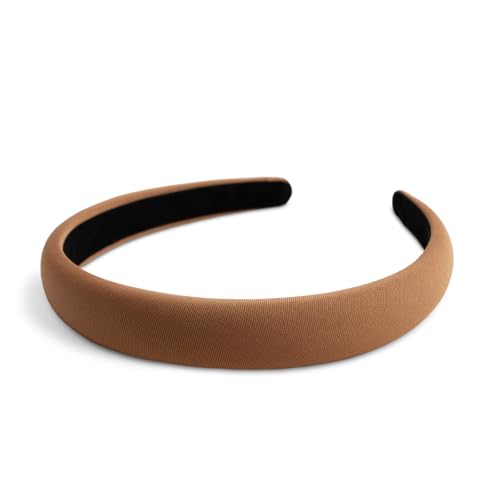 SXQLYH Haarreif gepolstertes Stoff Haarreifen - 2,2 cm breit Stirnbänder - Stirnband Gepolstert Damen - Haarschmuck Stoff-Haarband Breit Gepolstert Haarband für Frauen Mädchen (Braun) von SXQLYH